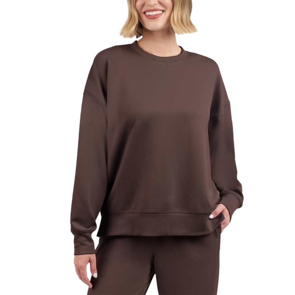 Kirkland Signature Women's Ribbed Crewneck, Brown, Size: Large, New